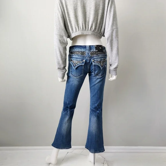 Miss Me Boot / Kick Flare Ankle Jeans With Studs & Contrast Stitching, Size 28 - Picture 4 of 16
